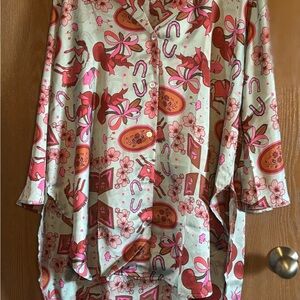 Pink and Red Floral Horse-Print Pajama Top